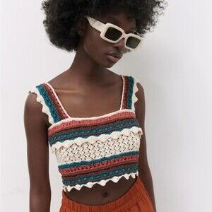 Zara Crochet Knit Crop Top L